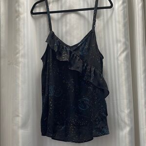 Torrid Black Ruffled Camisole Sleeveless Top with astronomy design